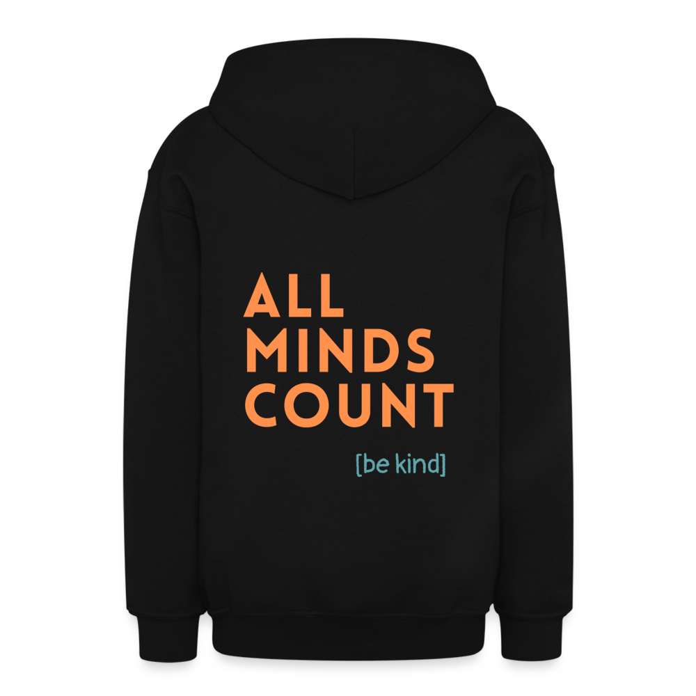 [be kind] All Minds Count Youth Zip Hoodie - black